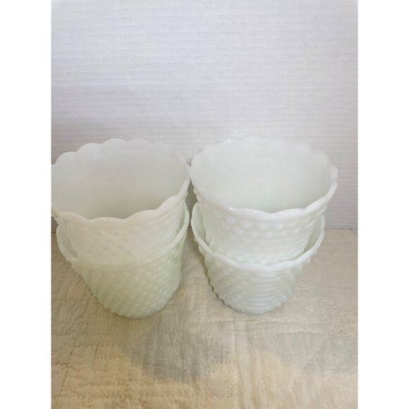 Fire-King Ovenware White Hobnail Milk Glass Custard Planters Set Of 4 Vintage Sc - Picture 3 of 8